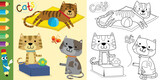 coloring book or page with funny cats cartoon