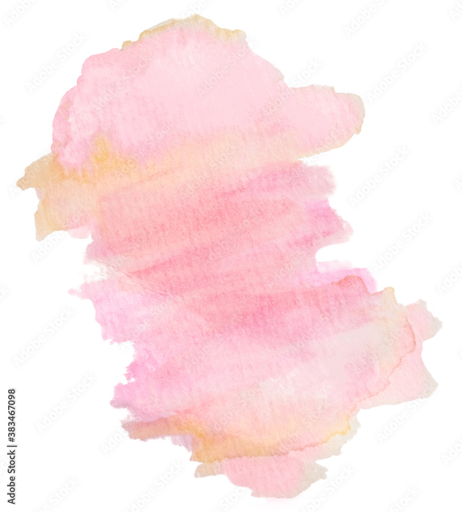 Delicate girly abstract pink textured watercolor stain isolated on white background. Elegant romantic design element for holiday cards, posters, banner