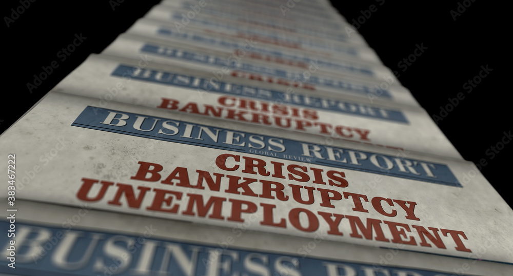 Obraz premium Business report newspapers with crisis bankruptcy unemployment printing
