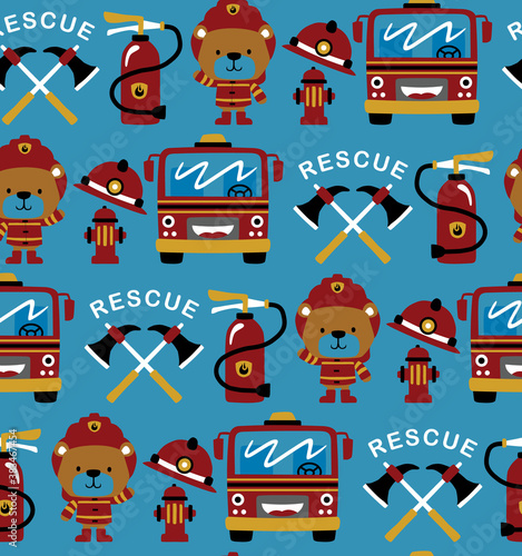 Seamless pattern vector of firefighter theme cartoon with funny fireman