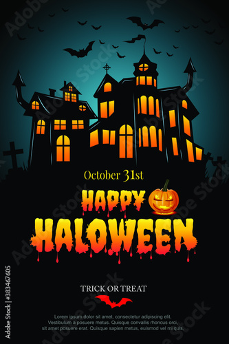 Halloween party poster with Haunted castle. illustrator Vector Eps 10