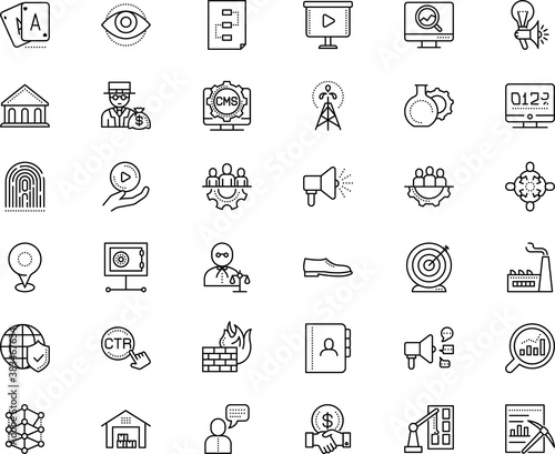 business vector icon set such as: employee, invention, test, drill, professional, pump, world, movie, address, chemical, report, beautiful, crime, banker, stress, padlock, luck, stream, notebook