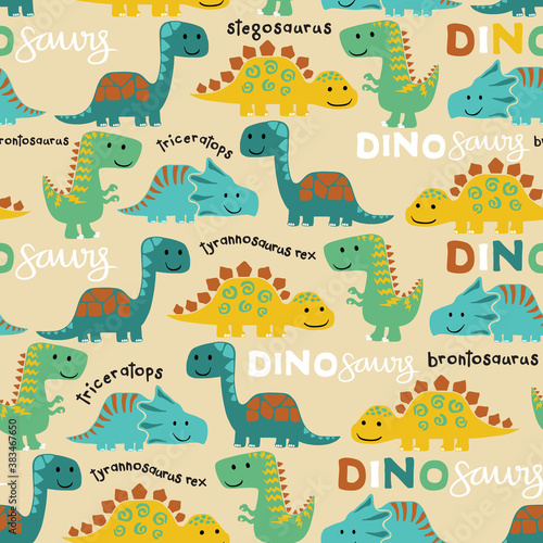 Seamless pattern vector of colorful dinosaurs cartoon