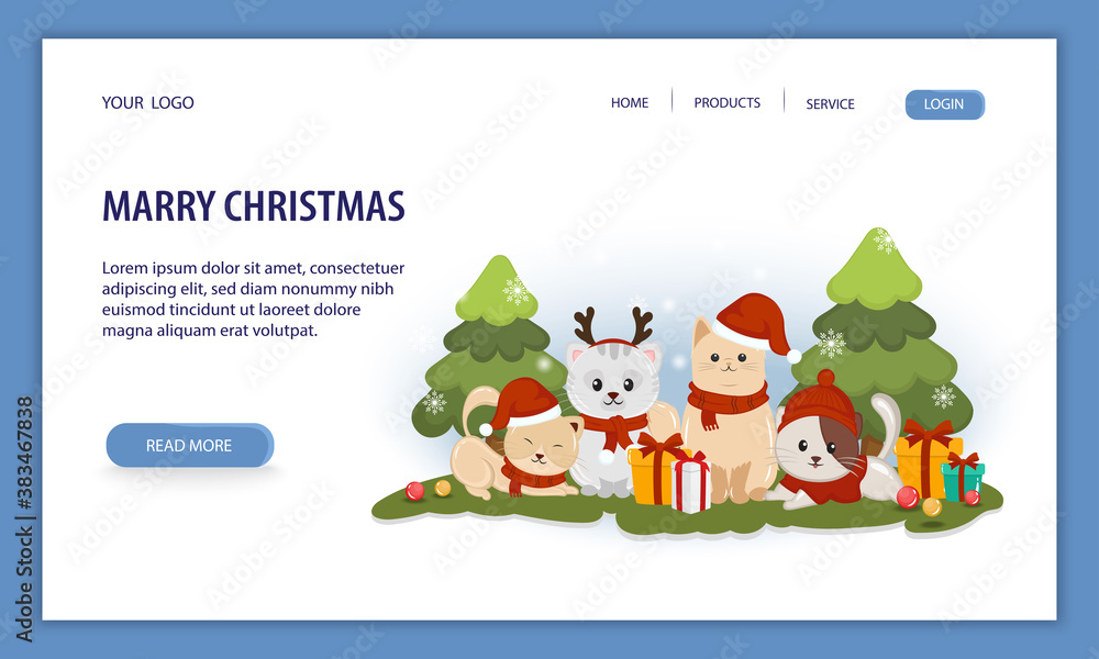 Obraz premium Merry Christmas vector illustration for web banner with animals in Christmas costume