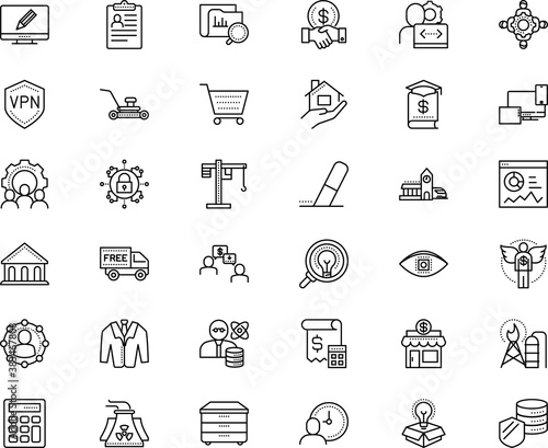 business vector icon set such as: city, electronic, deliver, drawer unit, college, e-commerce, watch, package, optical, tie, radioactive, fund, revenue, imprint, result, vpn, handle, developer, check