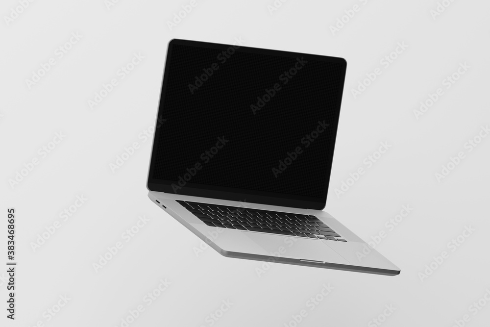 flying laptop with blank screen - mockup flying laptop with blank screen - mockup
