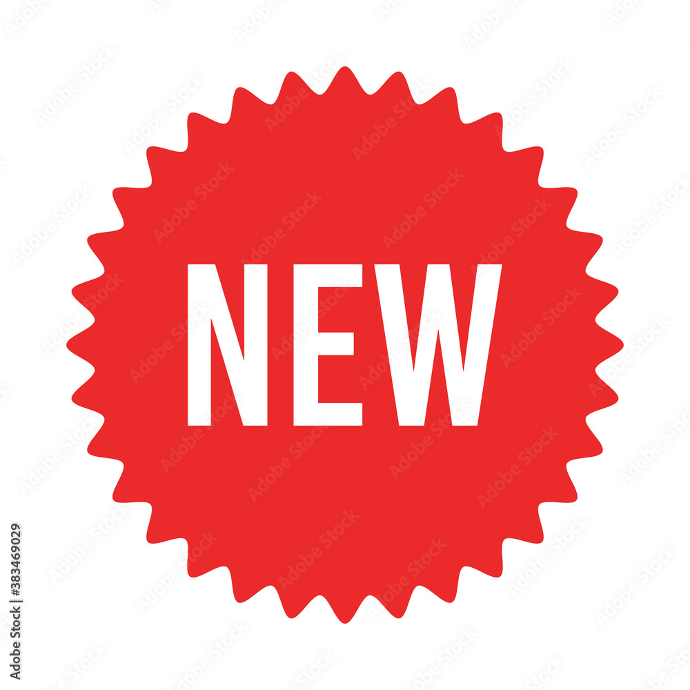 Red starburst sticker with new sign - circle sun and star burst badges and labels with text about new product. Red starburst sticker with new sign - circle sun and star burst badges and labels with text about new product.