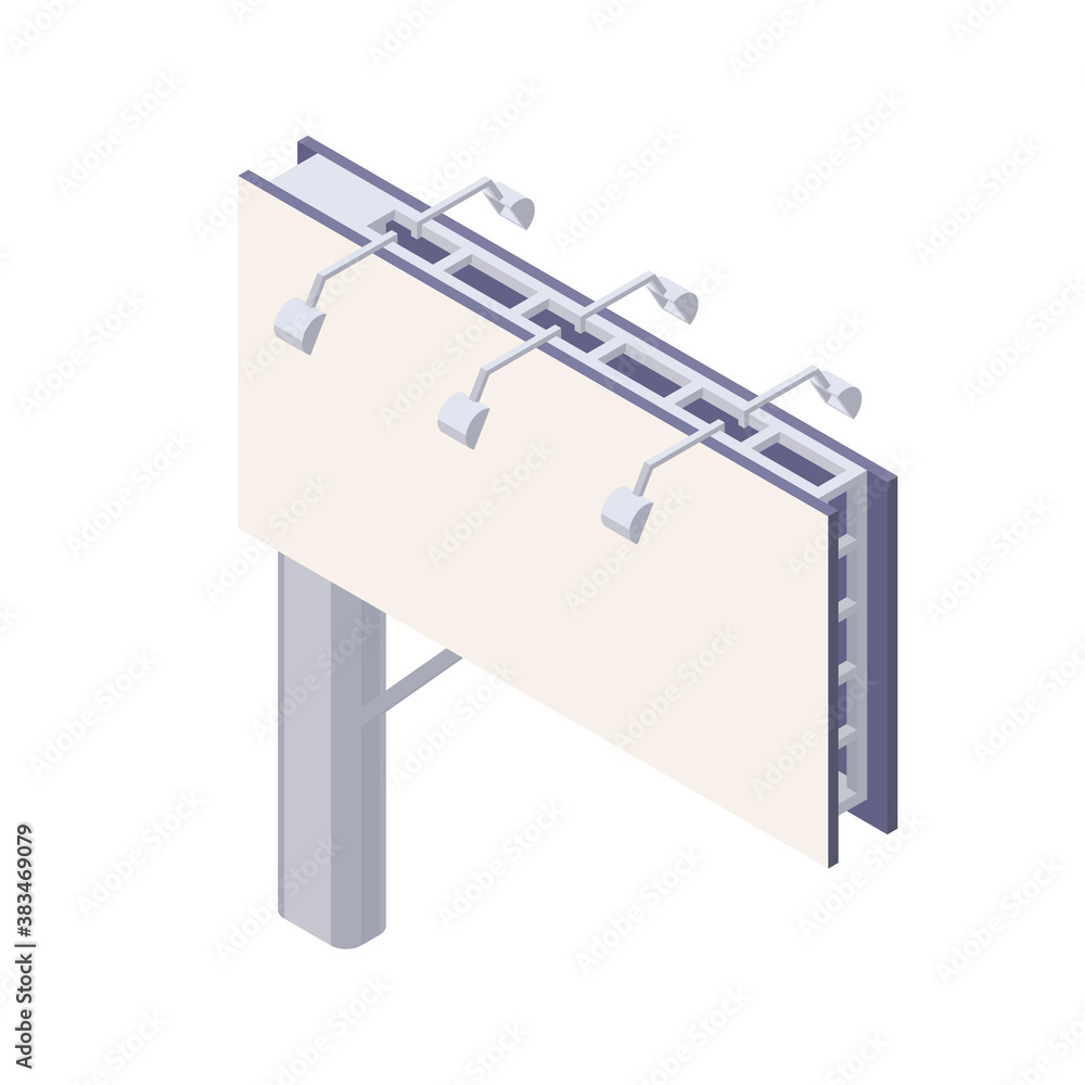 Isometric billboard with blank canvas for outdoor advertising.