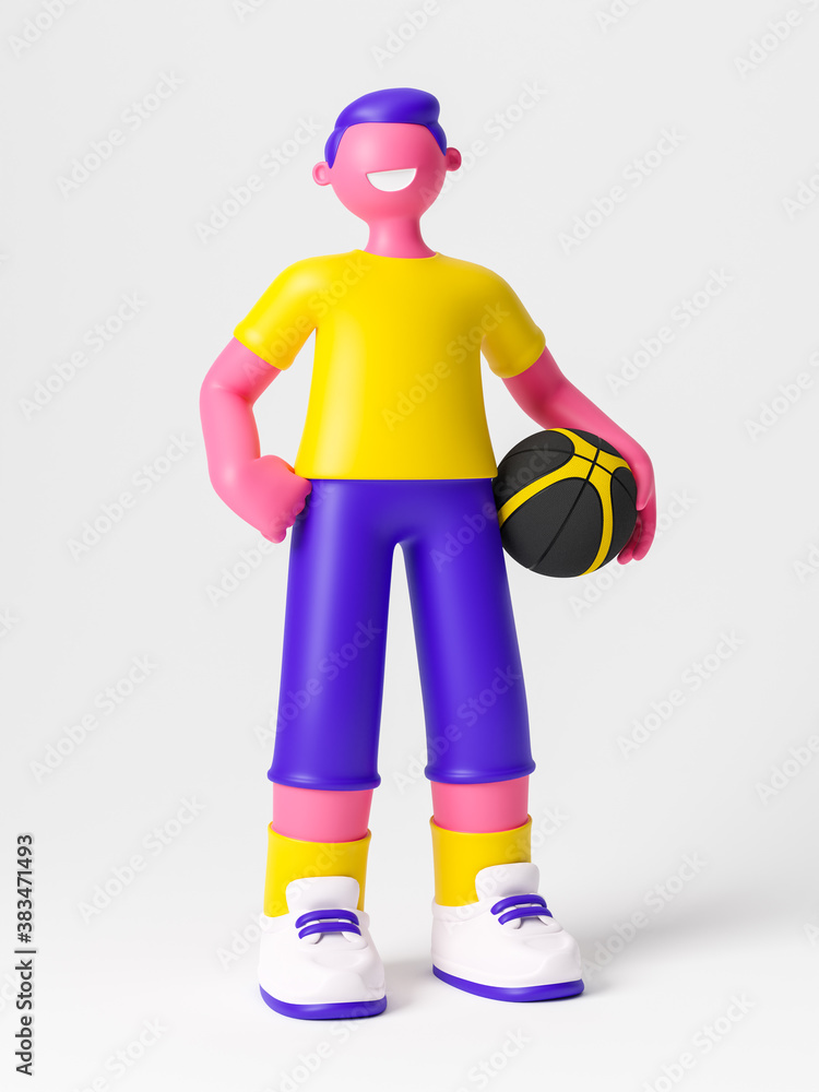 Cute happy young boy with basketball ball. Outdoor healthy sport activity, extreme sport and lifestyle. 3d illustration. Cute happy young boy with basketball ball. Outdoor healthy sport activity, extreme sport and lifestyle. 3d illustration.