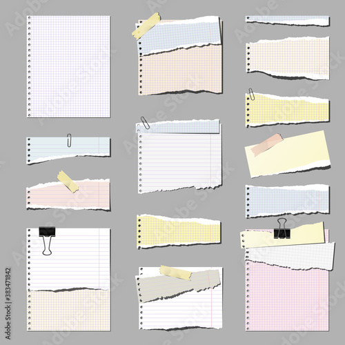 Set of torn papers, isolated.