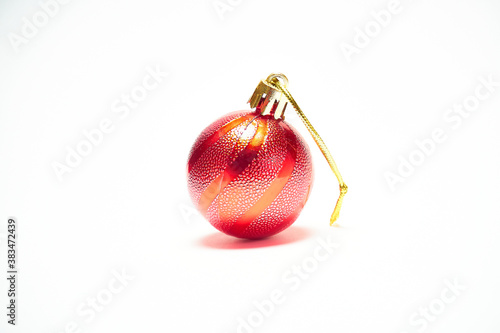 Red Christmas ball on a white background, New Year, Christmas toys, holiday, Christmas.