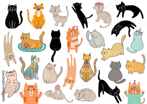 Funny cats big bundle. Cartoon cat characters in different poses set