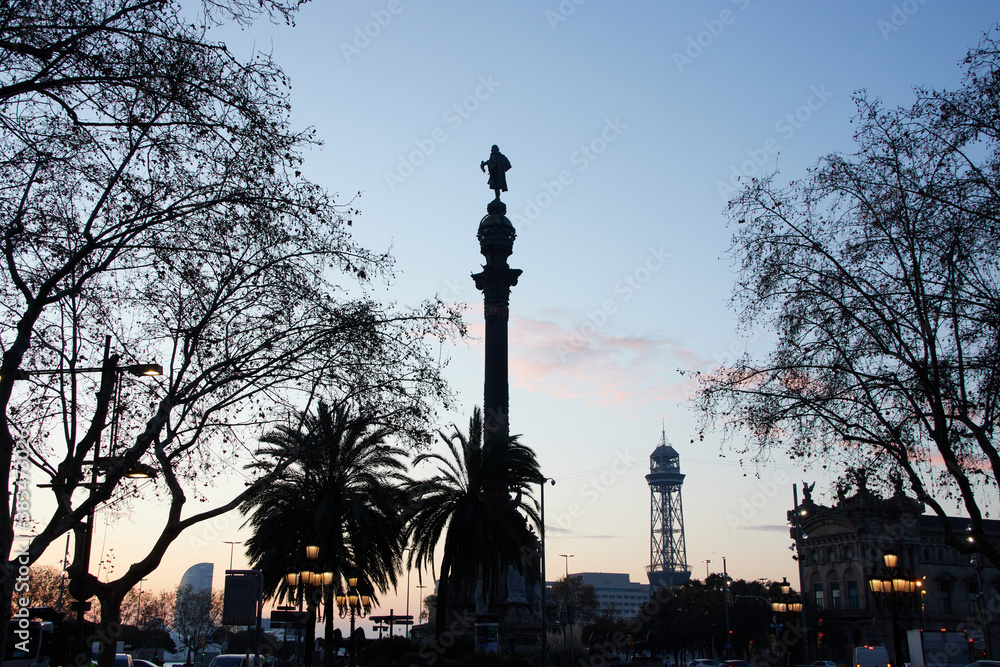 The Columbus monument in Barcelona,Spain