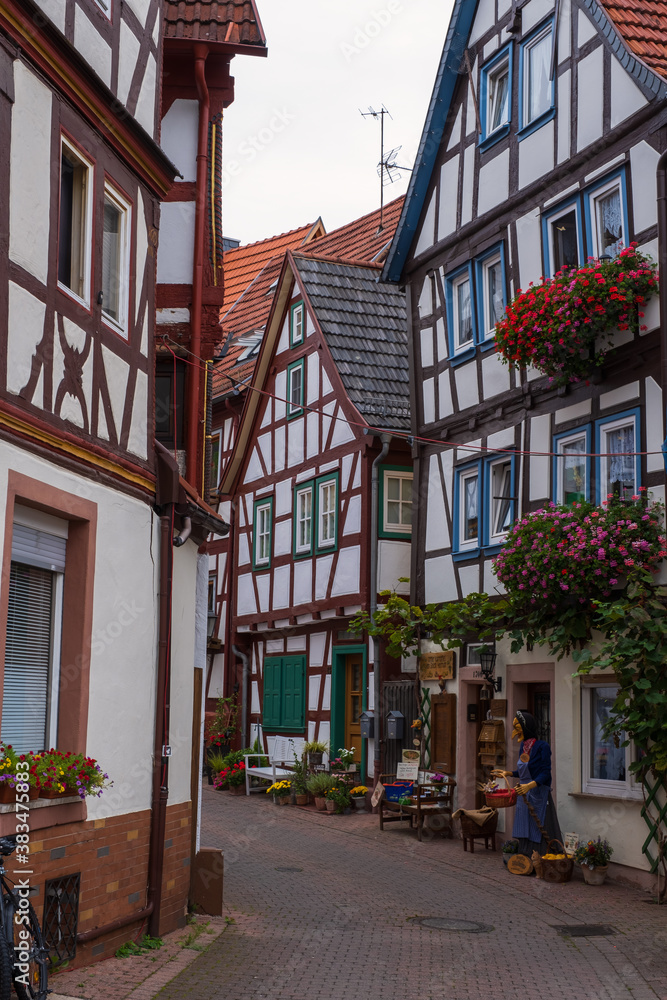 View of the beautiful half-timbered houses in the old town of Bad Orb / Germany in the Spessart