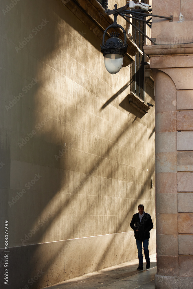 Streets in the Bari Gotic of Barcelona, Spain