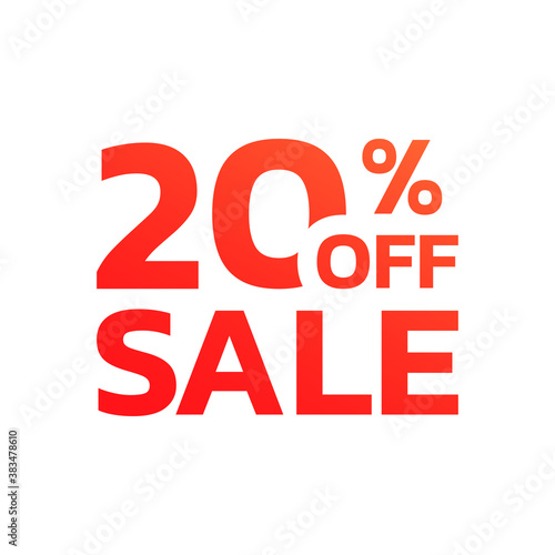 20 percent price off icon, label or tag. Sale banner. Discount badge or sticker design. Vector illustration.