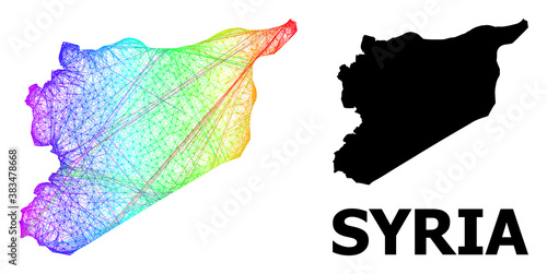 Wire frame and solid map of Syria. Vector model is created from map of Syria with intersected random lines, and has rainbow gradient. Abstract lines are combined into map of Syria.