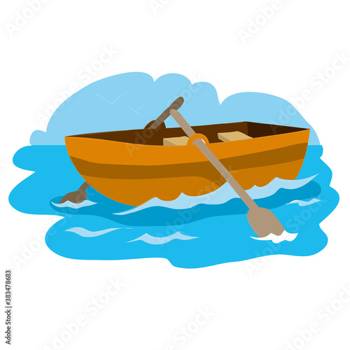 boat with oars,, cartoon illustration, isolated object on white background, vector illustration,