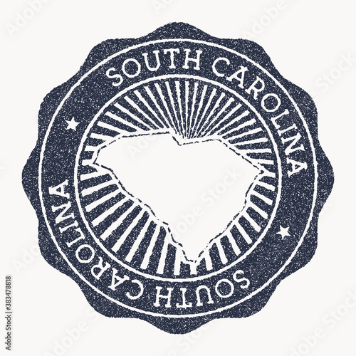 South Carolina stamp. Travel rubber stamp with the name and map of US state, vector illustration. Can be used as insignia, logotype, label, sticker or badge of South Carolina.
