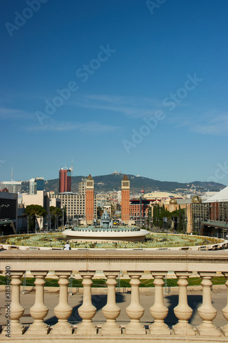 Obraz na płótnie Looking towards Plaza Espanya from Montjuic in Barcelona, Spain w salonie