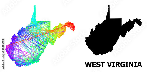 Net and solid map of West Virginia State. Vector structure is created from map of West Virginia State with intersected random lines, and has rainbow gradient.