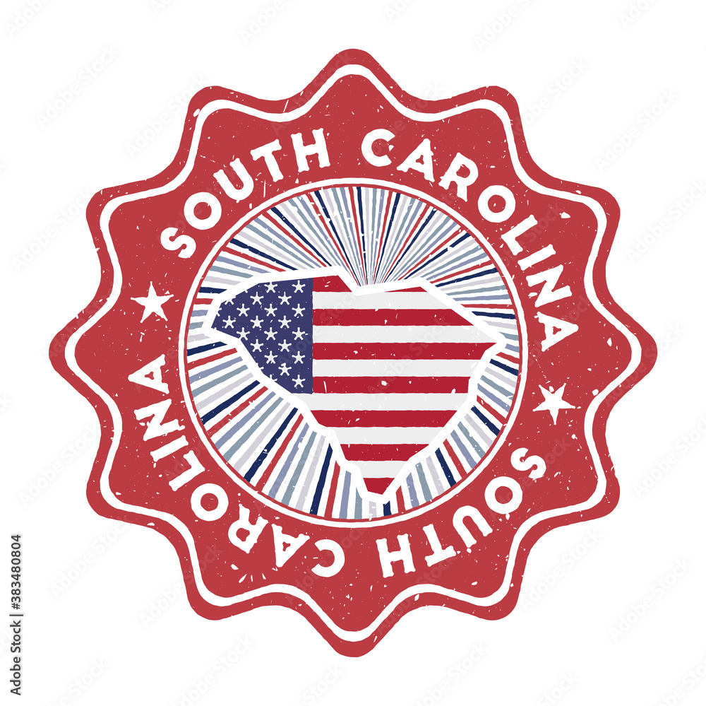 South Carolina round grunge stamp with us state map and country flag ...