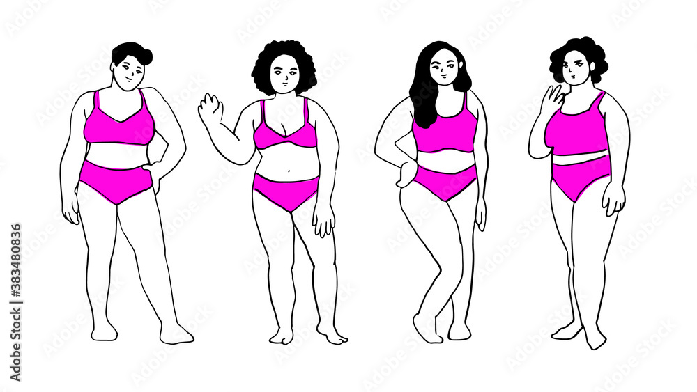 group of women standing in swimsuit. Beauty woman body positive people concept group of women standing in swimsuit. Beauty woman body positive people concept