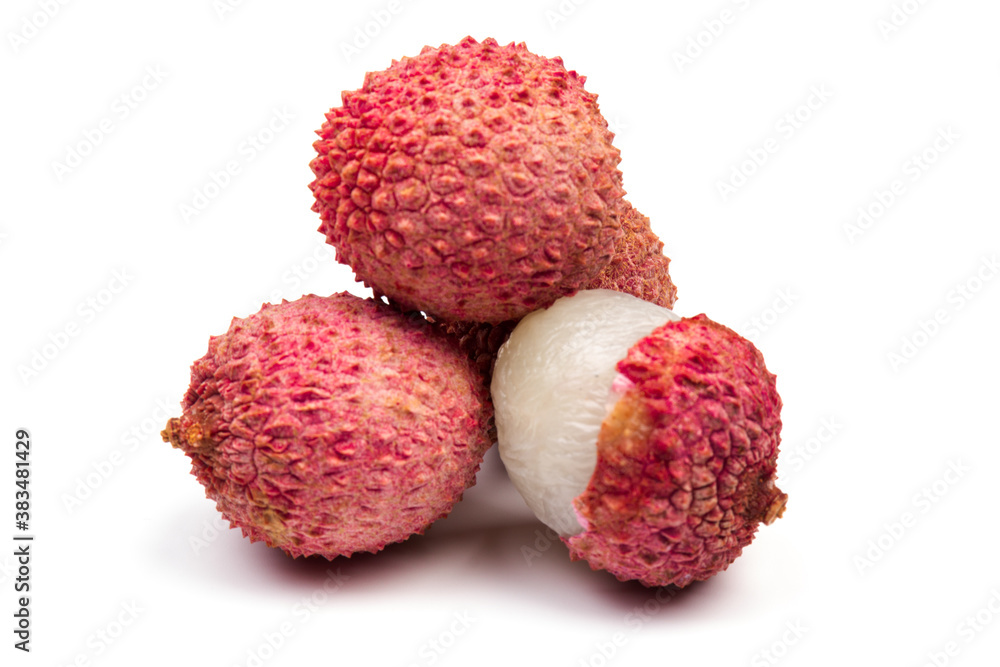 Ripe lychee isolated on white background. Close up Ripe lychee isolated on white background. Close up