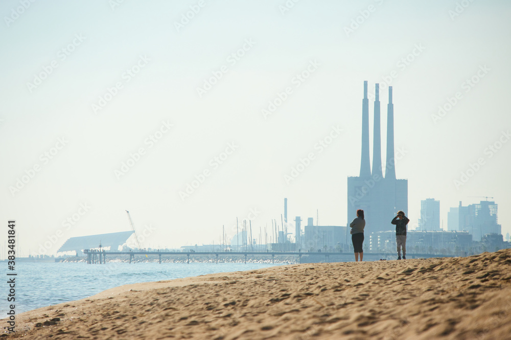 The beach of Badalona close to the city of Barcelona, Spain