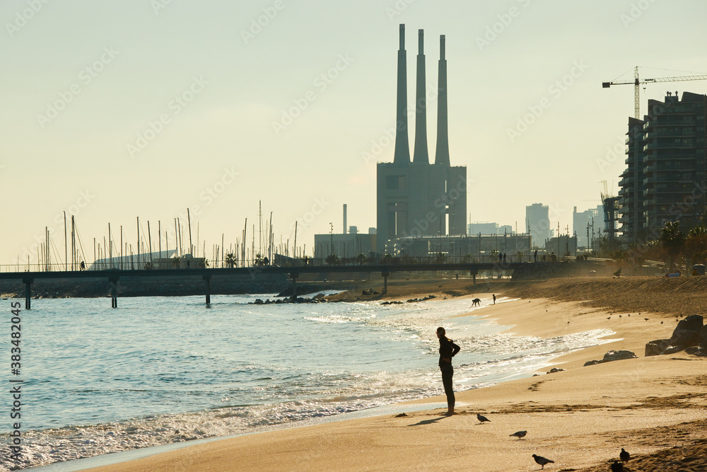 The beach of Badalona close to the city of Barcelona, Spain