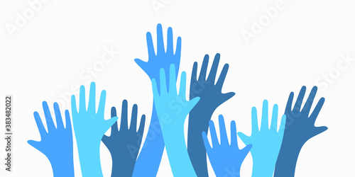 Colorful up hands. Charity teamwork vector concept illustration