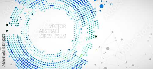 Halftone science background with connecting dots and lines. Digital data visualization.