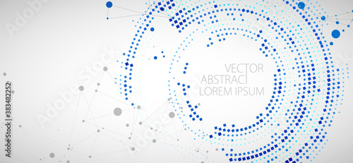 Halftone science background with connecting dots and lines. Digital data visualization.