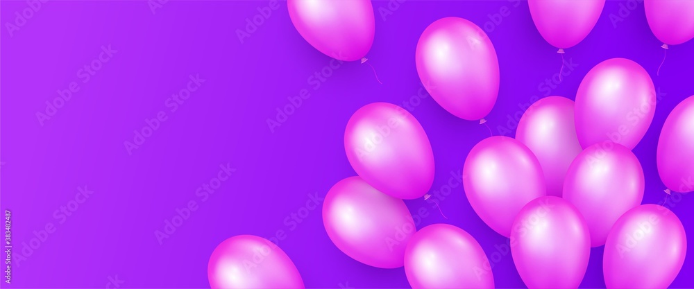 Greeting banner or poster design with realistic flying helium pink balloons. Greeting banner or poster design with realistic flying helium pink balloons.