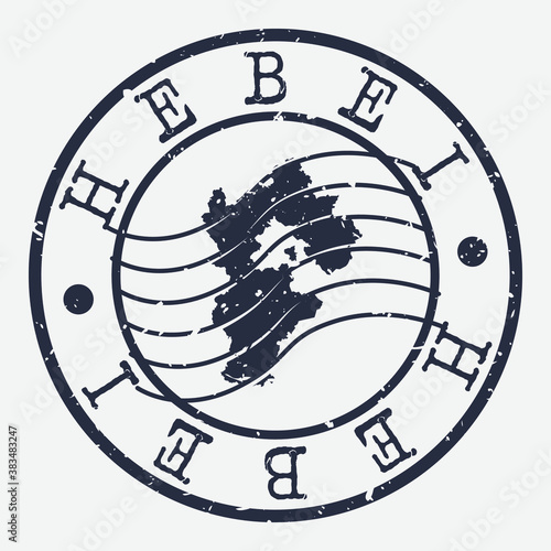 Hebei China Stamp Postal. A Map Silhouette Seal. Passport Round Design. Vector Icon Design Retro Travel.