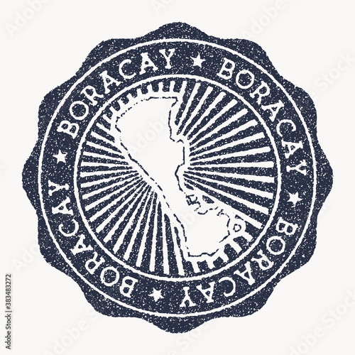 Boracay stamp. Travel rubber stamp with the name and map of the island, vector illustration. Can be used as insignia, logotype, label, sticker or badge of Boracay.