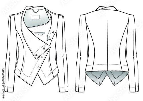 Fashion leather jacket technical illustration. Editable outwear flat fashion sketch
