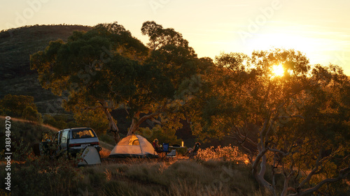 Hiking and camping in the hilly landscapes near Dales Gorge and Karijini National Park in Western Australia.