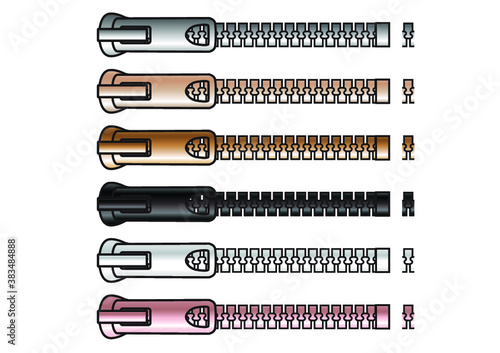 Metal zipper pattern brush for fashion flat sketches. Gold, silver, white, black, rose gold, champagne gold