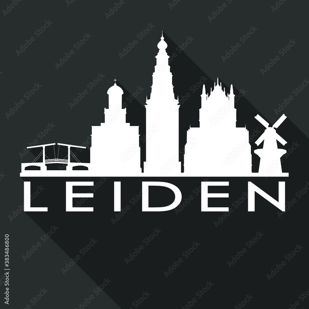 Leiden Netherlands Europe Flat Icon Skyline Silhouette Design City Vector Art Famous Buildings.