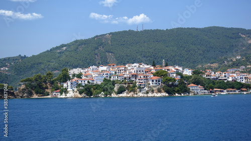 Picturesque main town of Skiathos island, Sporades, Greece © aerial-drone