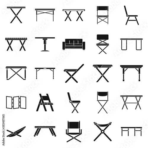 Home folding furniture icons set. Simple set of home folding furniture vector icons for web design on white background