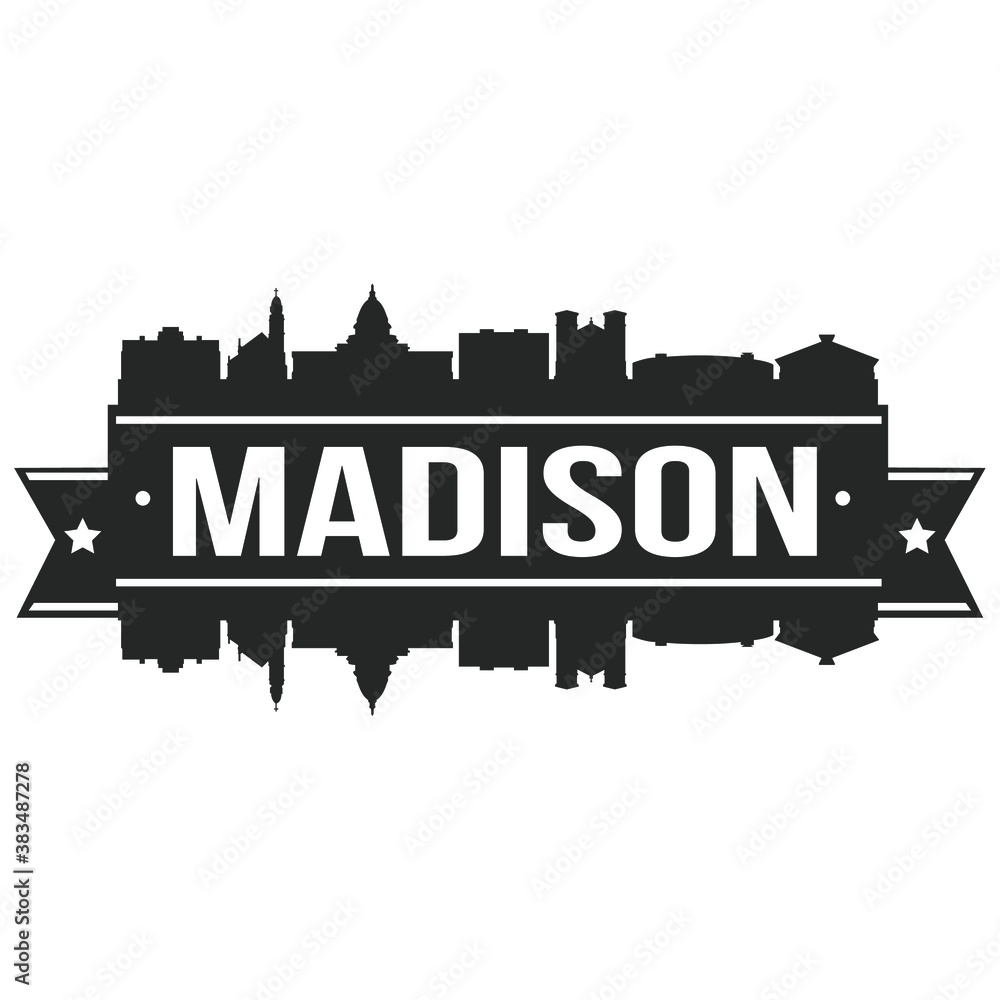 Madison Wisconsin Skyline Silhouette Design City Vector Art Logo Stencil.