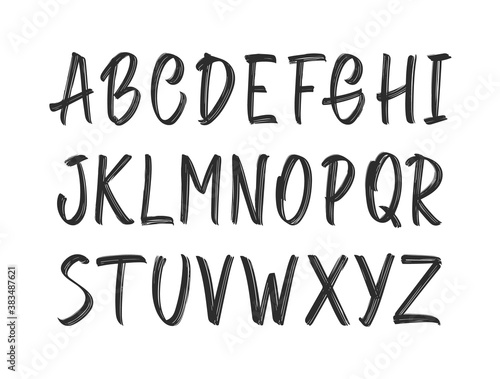 Hand Drawn ink brush grunge Font. English Alphabet capital letters on white background.