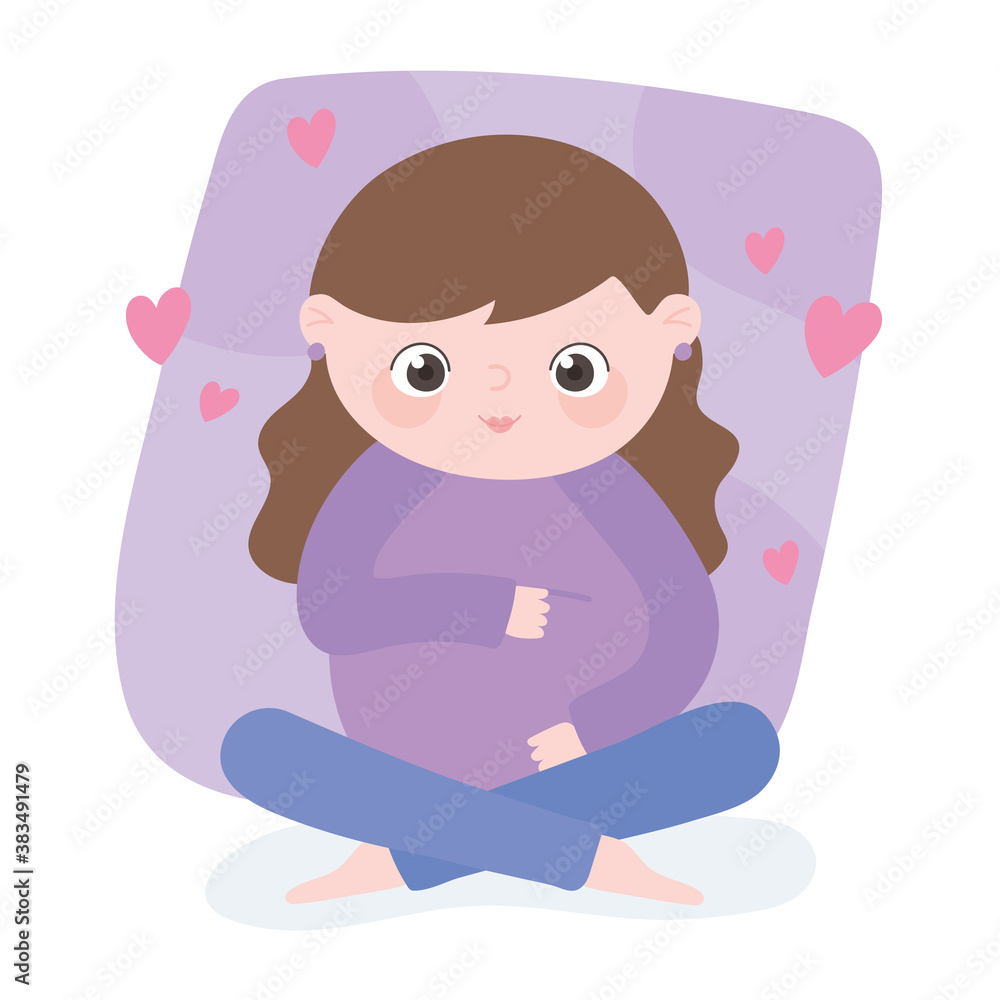 pregnancy and maternity, cute pregnant woman hugs belly cartoon