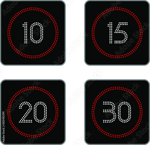 LED speed limit signs showing slow speed limits.