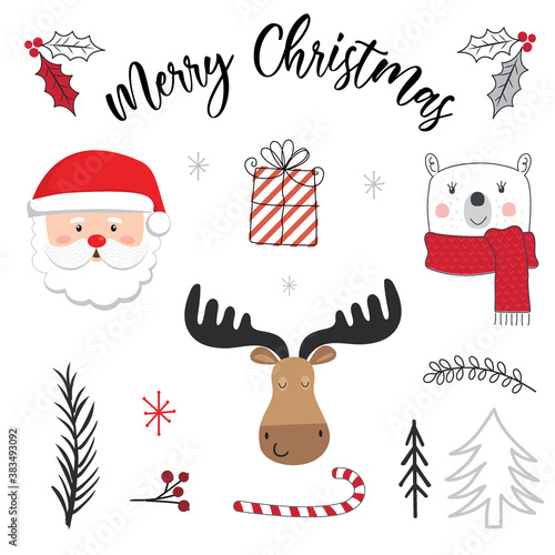 Cute Christmas character and Christmas ornament, vector illustration