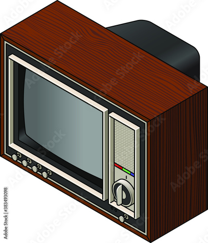A retro/vintage woodgrain television set.