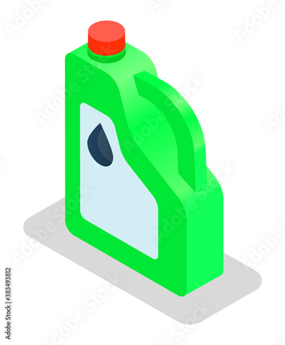 Fuel container jerrycan. Gasoline canister vector illustration isolated on white background. Plastic green canister for motor oil. Petrol canister icon cartoon. Container for chemistry package
