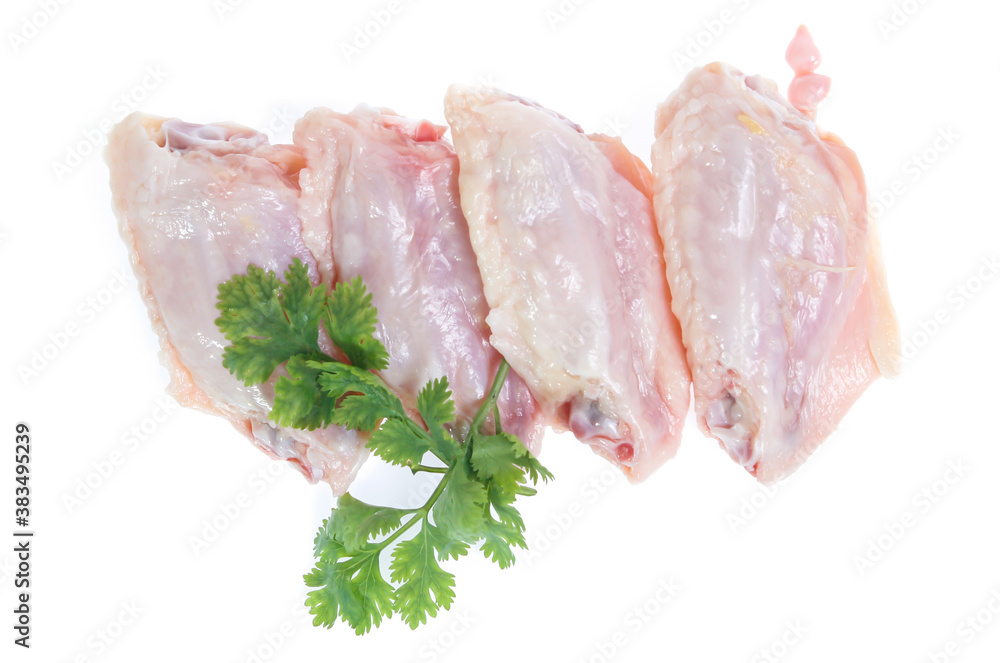 Raw chicken on cutting board on white background Raw chicken on cutting board on white background